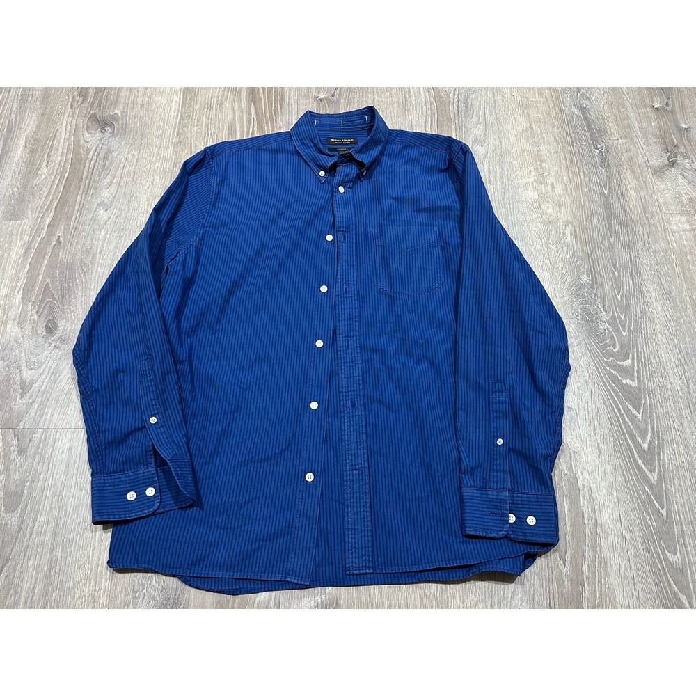 Banana Republic Organic Cotton Striped Button Down Shirt Mens Large Blue Black